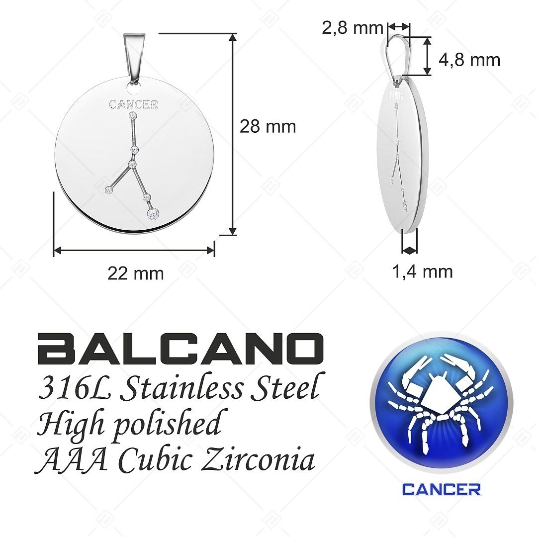 BALCANO - Zodiac / Constellation Pendant With Zirconia Gemstones, High Polished - Cancer (242221BC97)