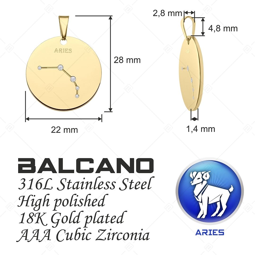 BALCANO - Zodiac / Constellation Pendant With Zirconia Gemstones, 18K Gold Plated - Aries (242222BC88)