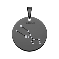 BALCANO - Zodiac / Pendentif horoscope avec pierres précieuses zirconium revêtement PVD noir - Taureau
