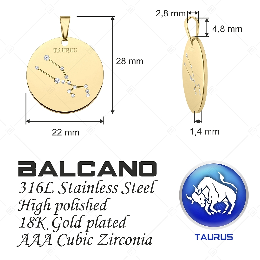 BALCANO - Zodiac / Constellation Pendant With Zirconia Gemstones and 18K Gold Plated - Taurus (242223BC88)