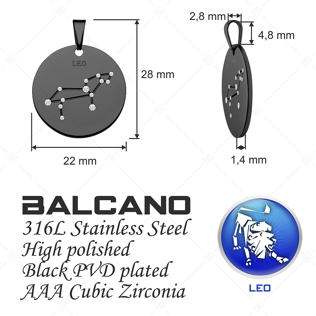 BALCANO - Zodiac / Constellation Pendant With Zirconia Gemstones and Black PVD Plated - Leo (242224BC11)