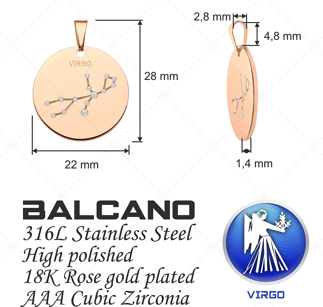 BALCANO - Zodiac / Constellation Pendant With Zirconia Gemstones and 18K Rose Gold Plated - Virgo (242225BC96)