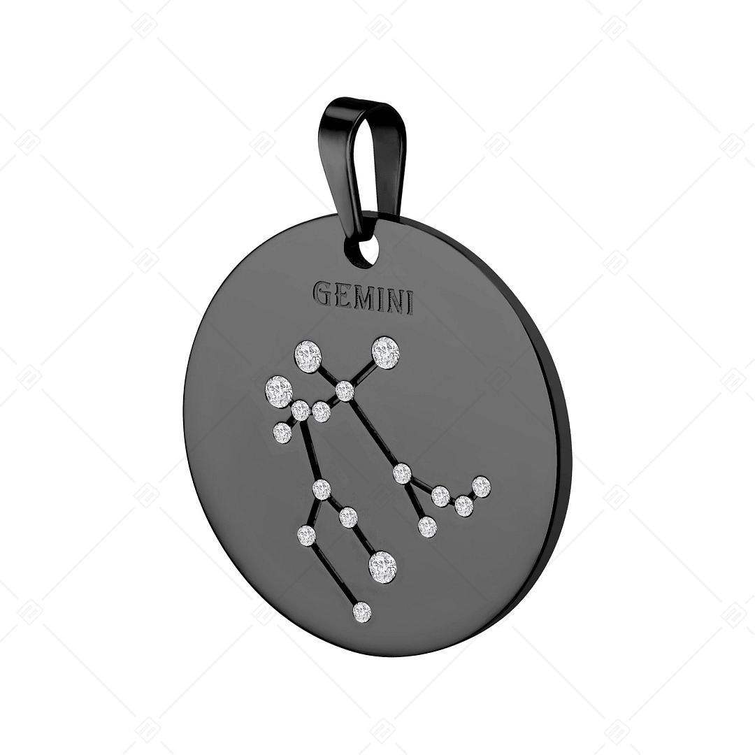 BALCANO - Zodiac / Pendentif horoscope avec pierres précieuses zirconium plaqué PVD noir - Gémeaux (242226BC11)