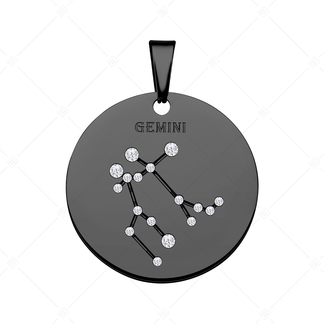 BALCANO - Zodiac / Constellation Pendant With Zirconia Gemstones and Black PVD Plated - Gemini (242226BC11)
