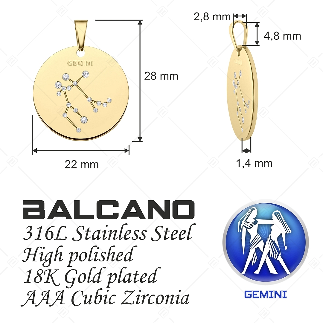 BALCANO - Zodiac / Constellation Pendant With Zirconia Gemstones and 18K Gold Plated - Gemini (242226BC88)