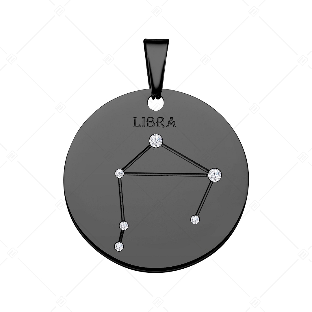 BALCANO - Zodiac / Constellation Pendant With Zirconia Gemstones and Black PVD Plated - Libra (242227BC11)