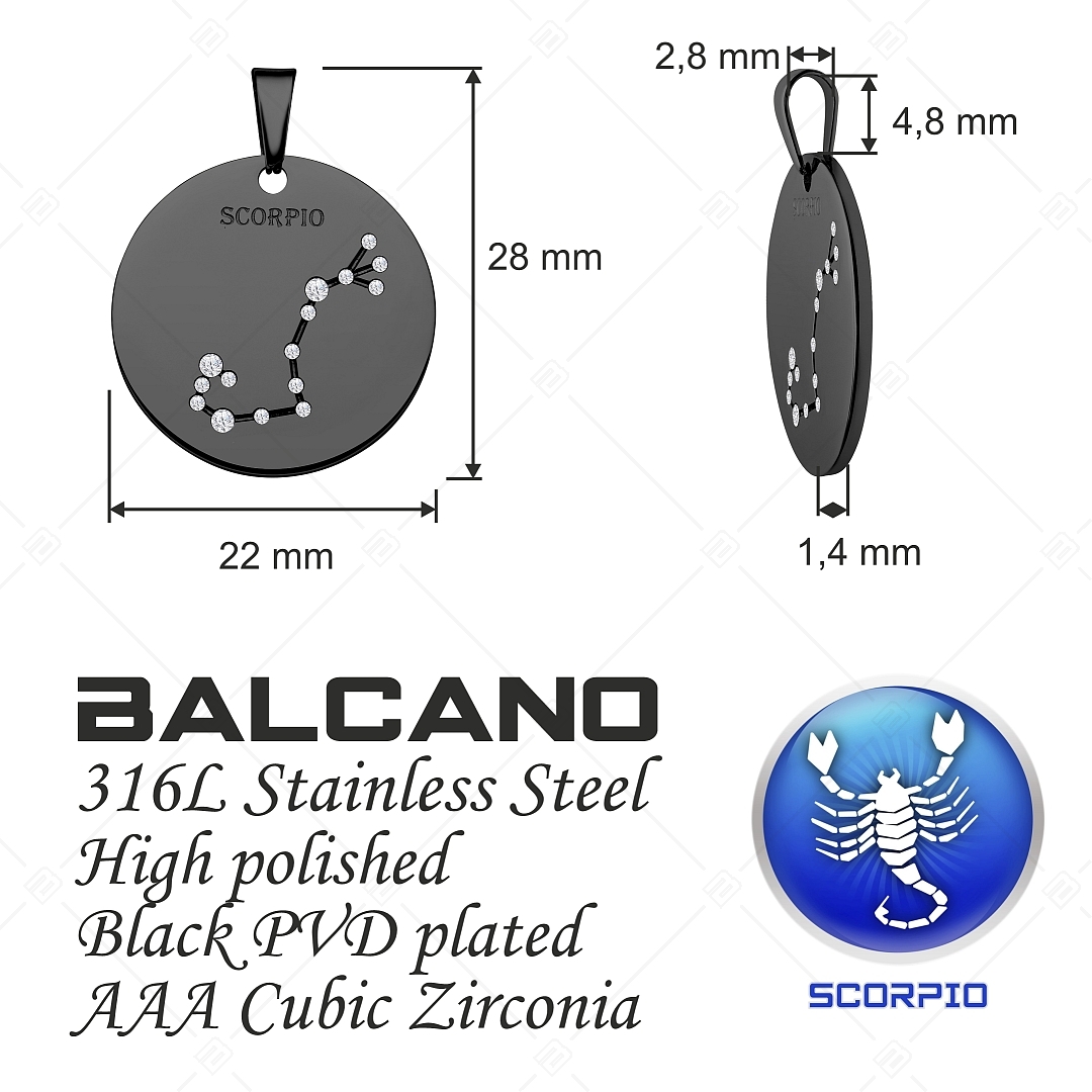 BALCANO - Zodiac / Sternbild Anhänger mit Zirkonia Edelsteinen und schwarzer PVD Beschichtung - Skorpion (242228BC11)
