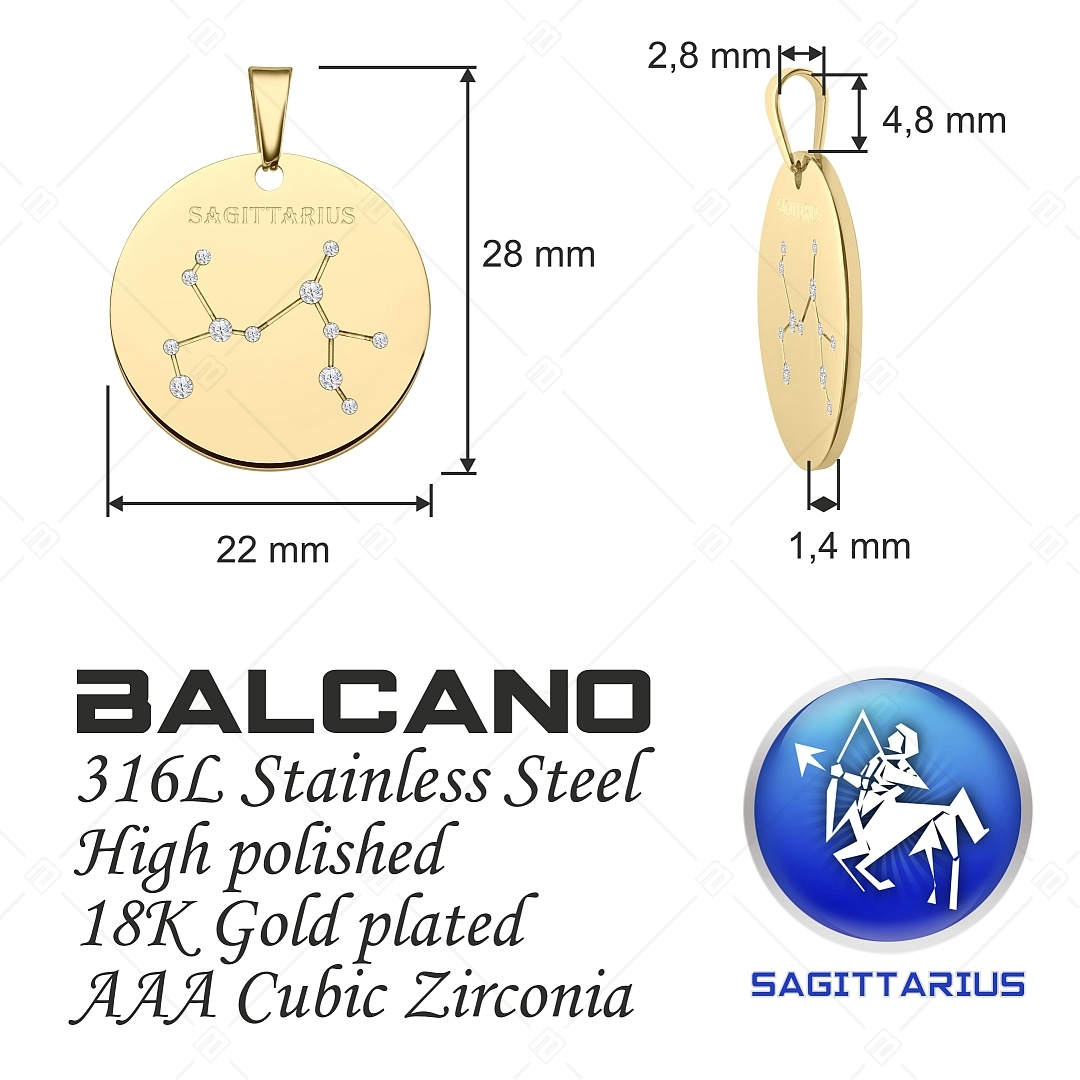 BALCANO - Zodiac / Constellation Pendant With Zirconia Gemstones and 18K Gold Plated - Sagittarius (242229BC88)