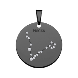 BALCANO - Zodiac / Pendentif horoscope avec pierres précieuses zirconium revêtement PVD noir - Poissons