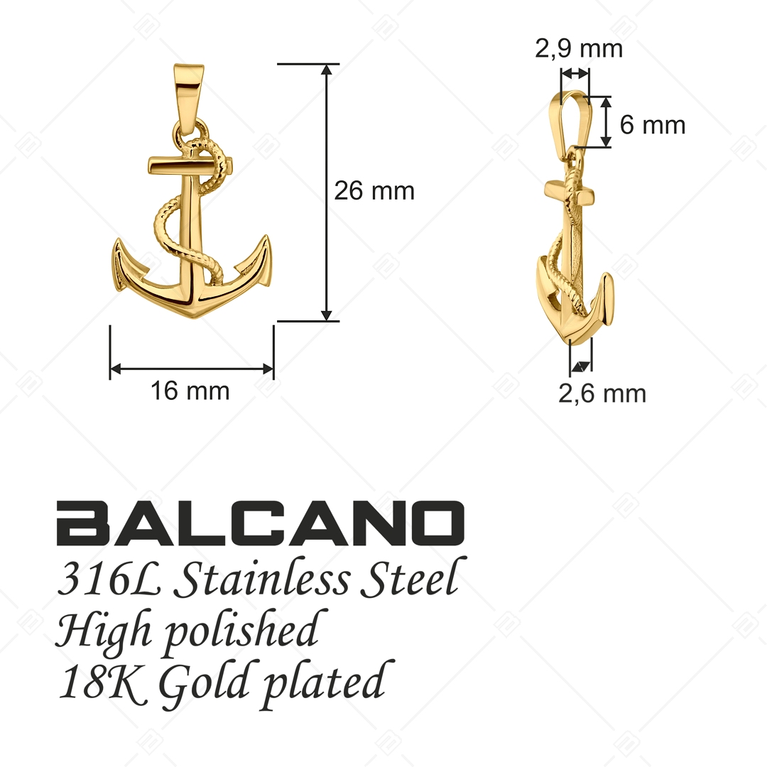 BALCANO - Ancoris / Stainless Steel Anchor Pendant, 18K Gold Plated (242233BC88)
