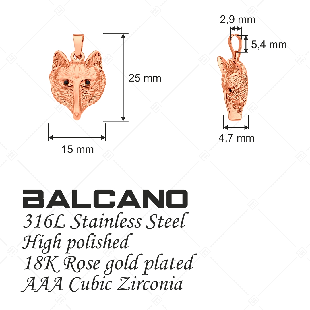 BALCANO - Wolf / Pendentif tête de loup en acier inoxydable avec pierres précieuses zirconium, plaqué or rose 18K (242234BC96)