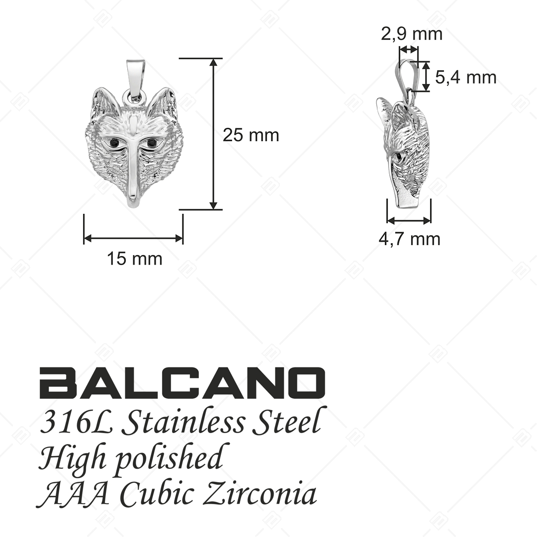 BALCANO - Wolf / Edelstahl Wolfskopf Anhänger mit Zirkonia Edelsteinen und Hochglanzpolierung (242234BC97)