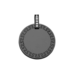 BALCANO - Mínea / Pendentif rond avec motif grec, pierres en zirconium, revêtement PVD noir