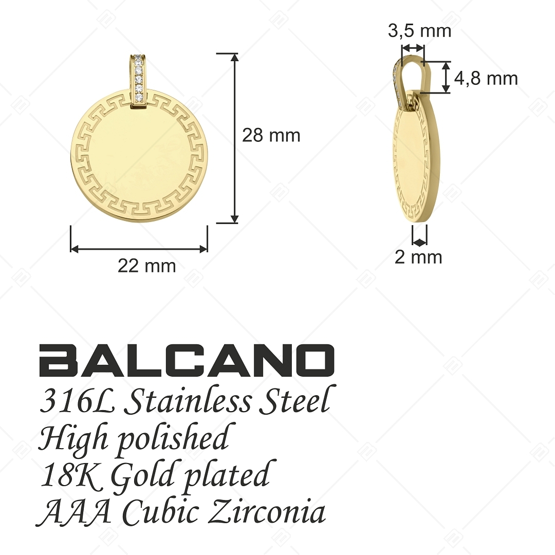 BALCANO - Mínea / Round Pendant With Greek Pattern, Zirconia Gemstones, 18K Gold Plated (242235BC88)