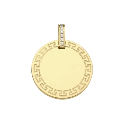 BALCANO - Mínea / Round Pendant With Greek Pattern, Zirconia Gemstones, 18K Gold Plated
