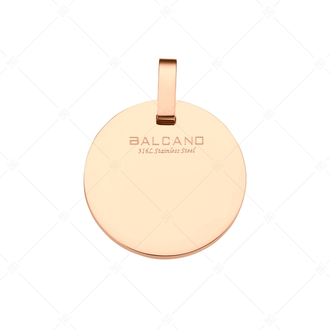 BALCANO - Mínea / Round Pendant With Greek Pattern, Zirconia Gemstones, 18K Rose Gold Plated (242235BC96)