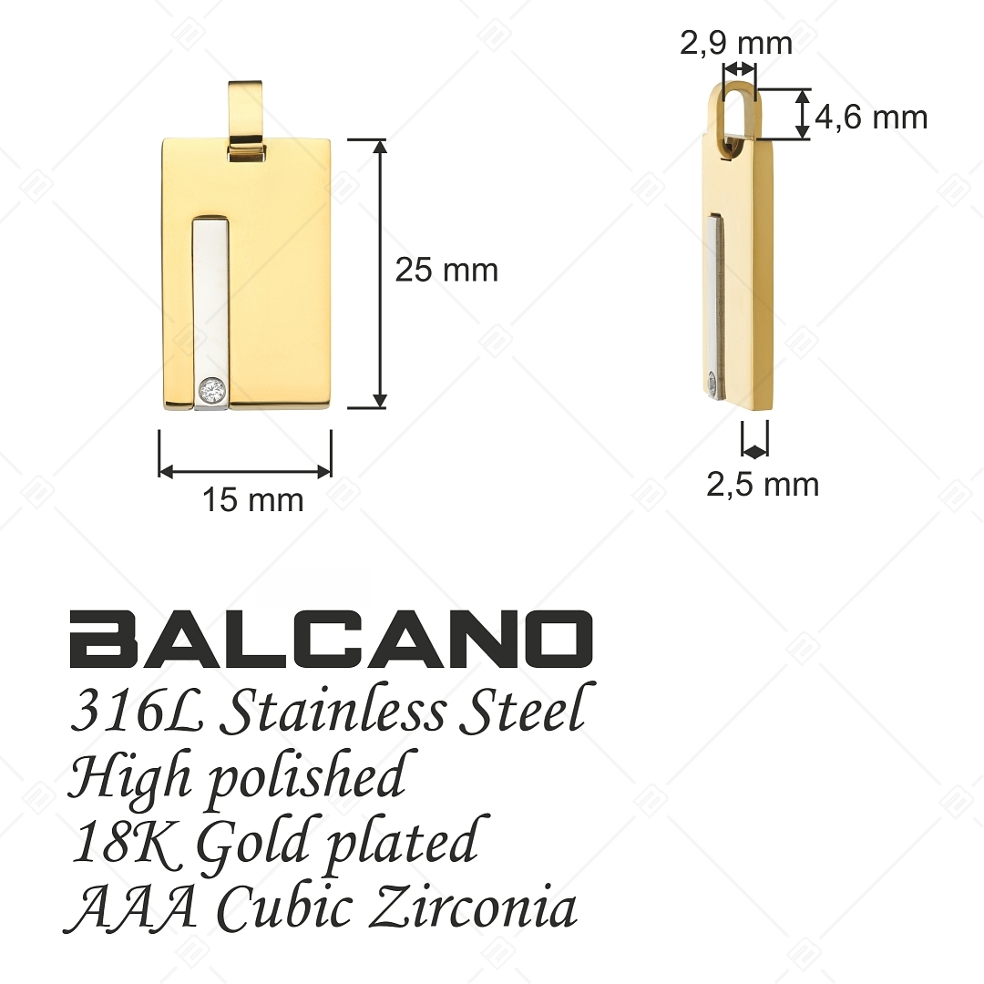 BALCANO - Charlie / Pendentif en acier inoxydable avec pierre de zirconium, plaqué or 18K (242237BC88)