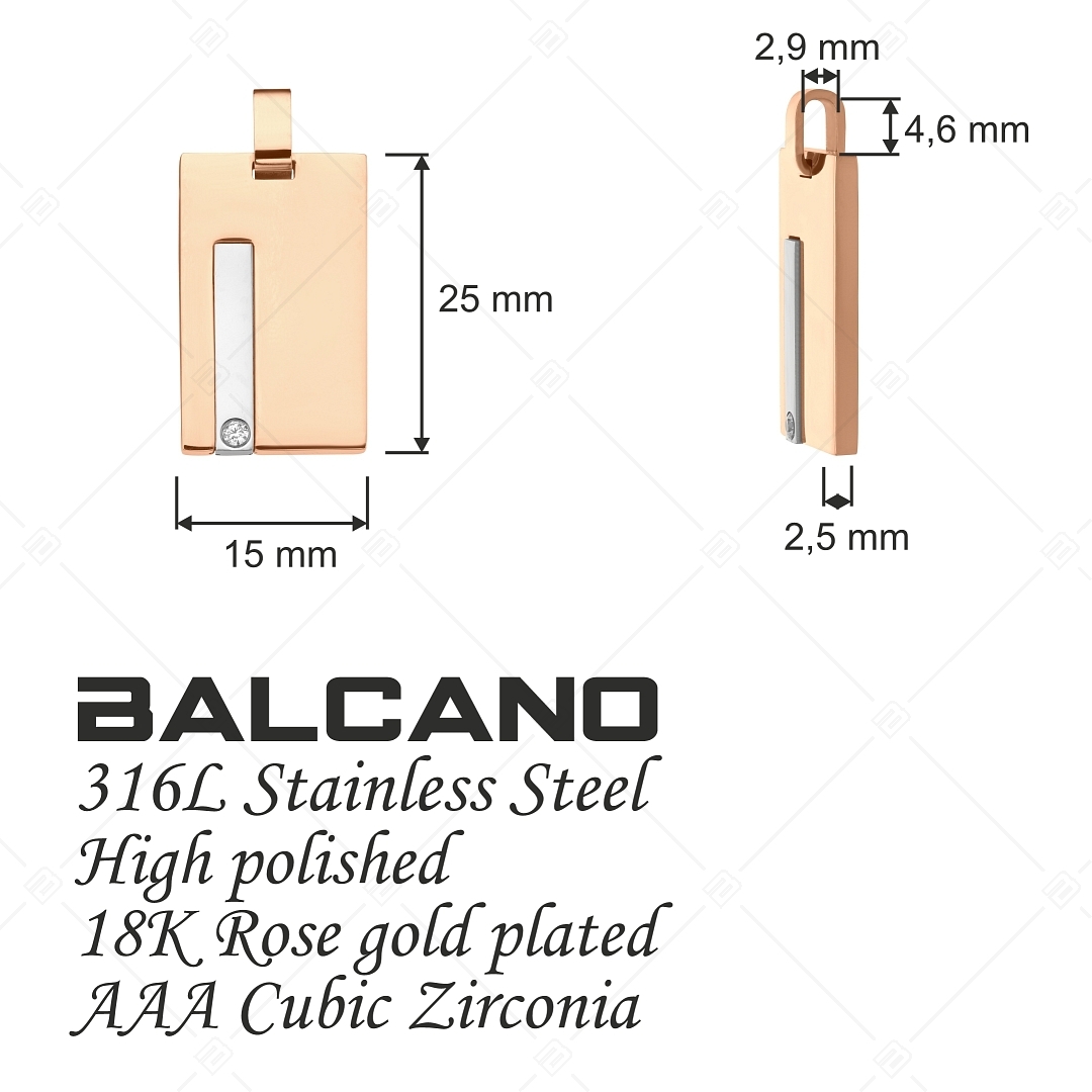 BALCANO - Charlie / Pendentif en acier inoxydable avec pierre de zirconium, plaqué or rose 18K (242237BC96)