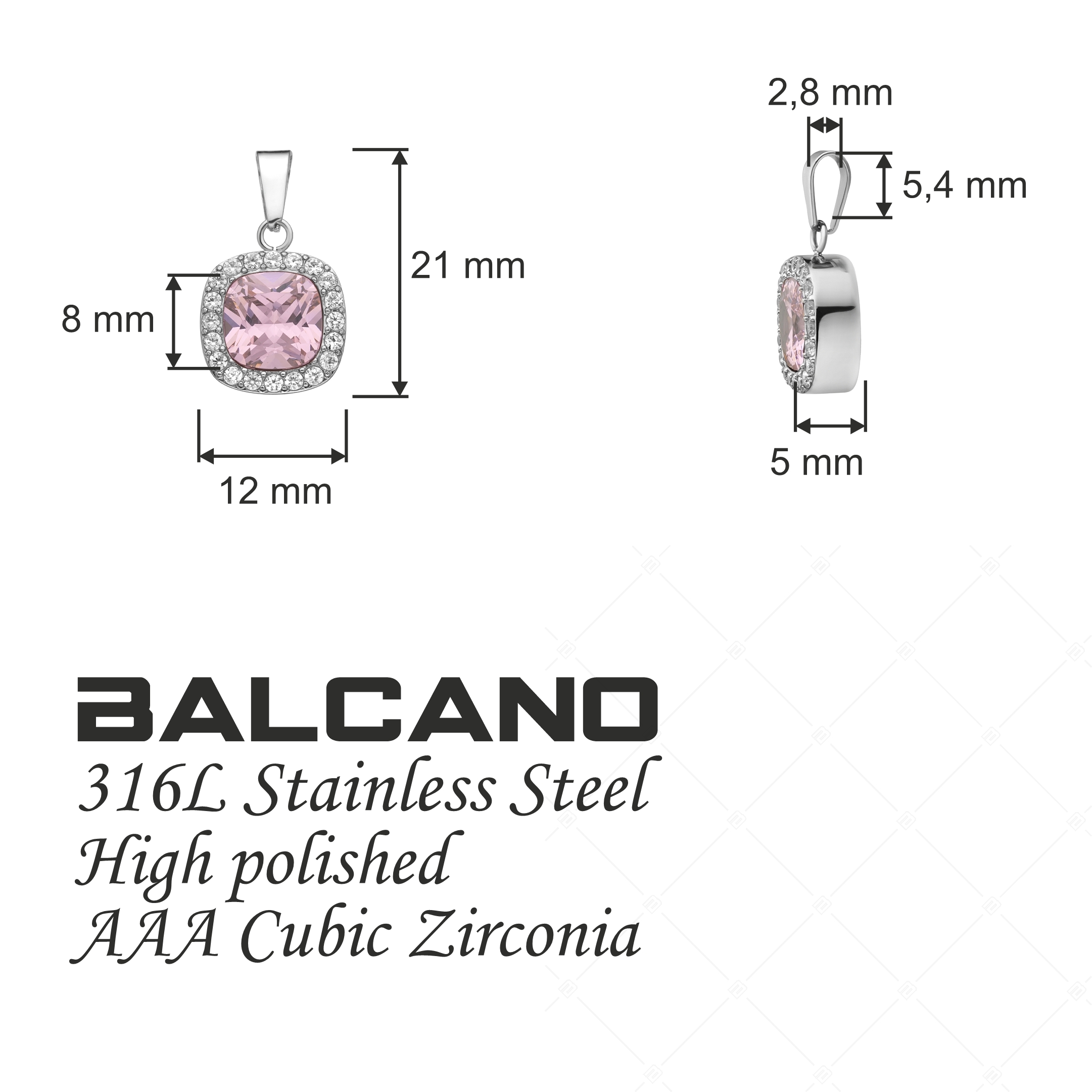 BALCANO - Sonja / Square Cubic Zirconia Gemstone Pendant (242239BC28)