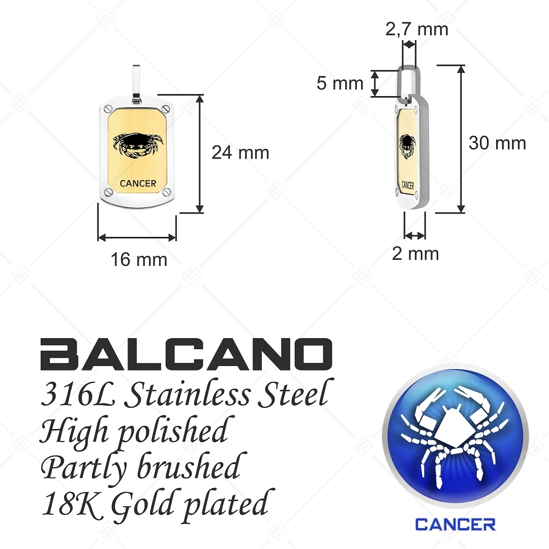 BALCANO - Cancer / Horoscope Pendant, 18K Gold Plated - Cancer (242241BC88)