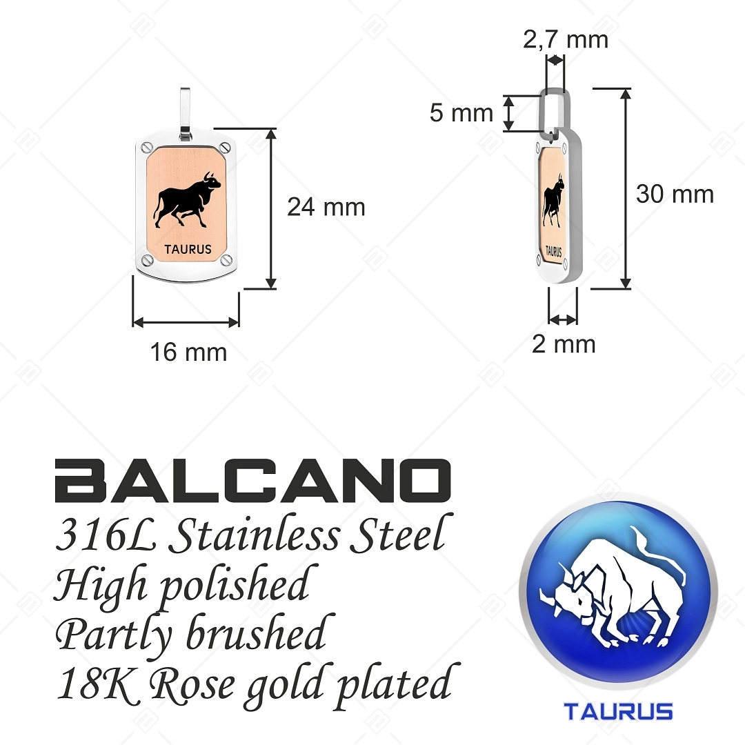 BALCANO - Taurus / Pendentif horoscope, plaqué or rose 18K - signe du Taureau (242243BC96)