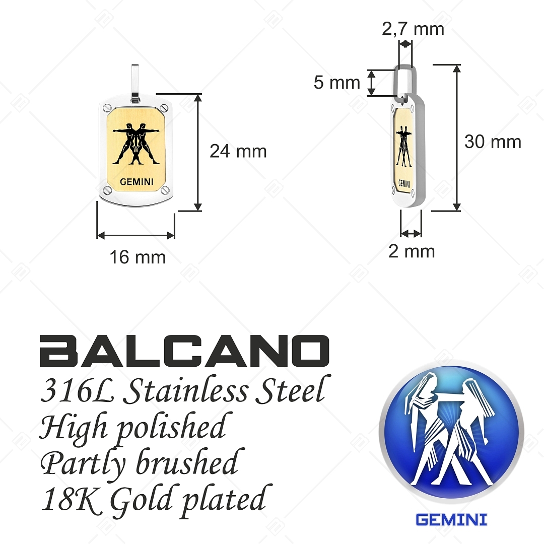 BALCANO - Gemini / Horoscope Pendant, 18K Gold Plated - Gemini (242246BC88)