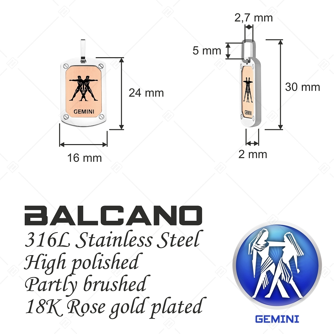 BALCANO - Gemini / Horoscope Pendant, 18K Rose Gold Plated - Gemini (242246BC96)