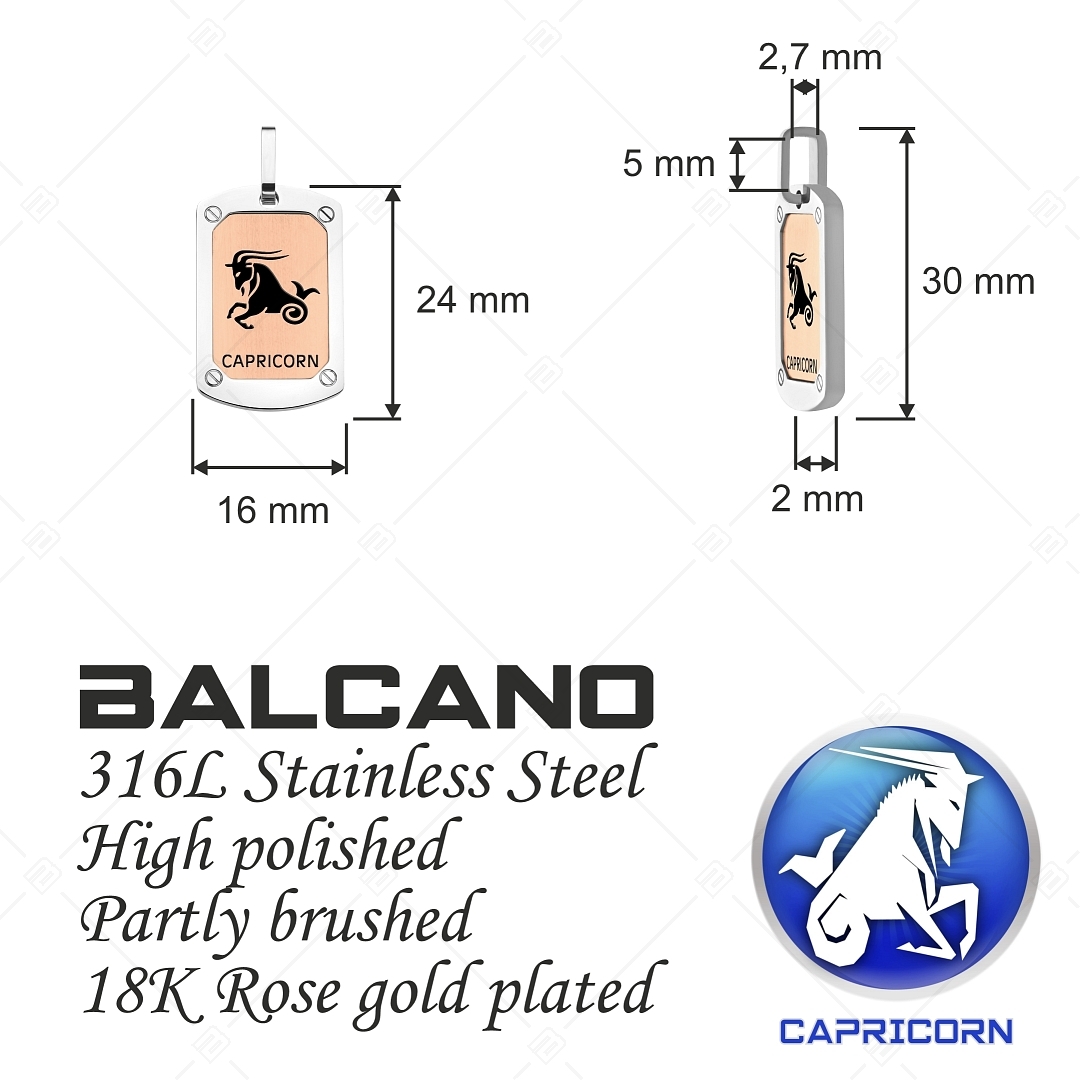BALCANO - Capricorn / Horoscope Pendant, 18K Rose Gold Plated - Capricorn (242250BC96)