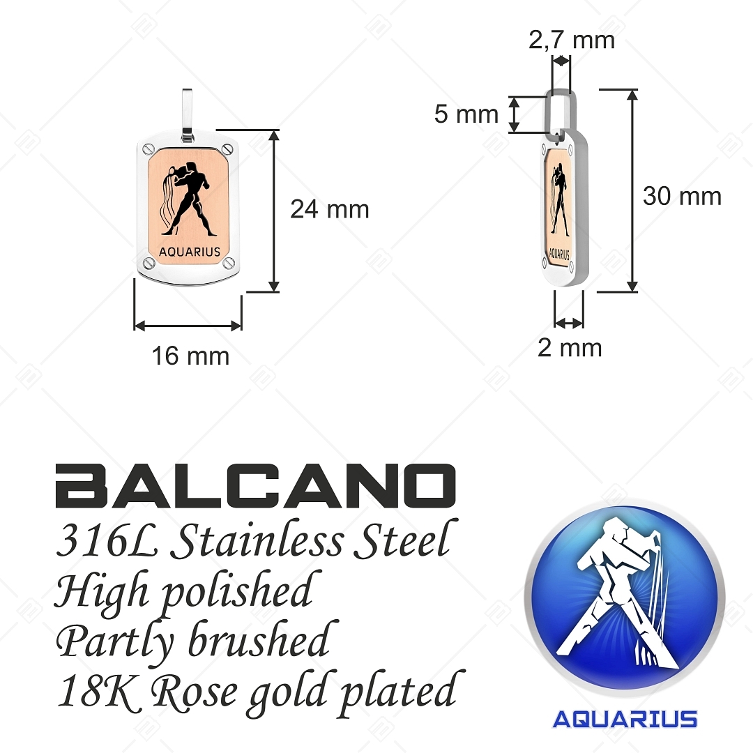 BALCANO - Aquarius / Horoscope Pendant, 18K Rose Gold Plated - Aquarius (242251BC96)