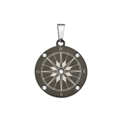 BALCANO - Compass / Pendentif boussole avec pierres de zirconium, revêtement PVD noir