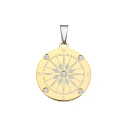 BALCANO - Compass / Pendentif boussole avec pierres de zirconium, plaqué or 18K