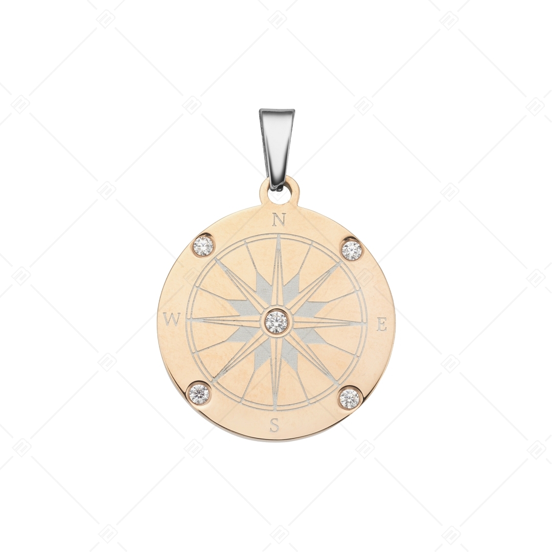 BALCANO - Compass / Kompass Anhänger mit Zirkonia Edelsteinen, 18K rosévergoldet (242253BC96)