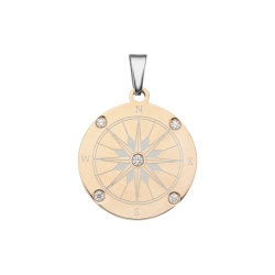 BALCANO - Compass / Pendentif boussole avec pierres de zirconium, plaqué or rose 18K