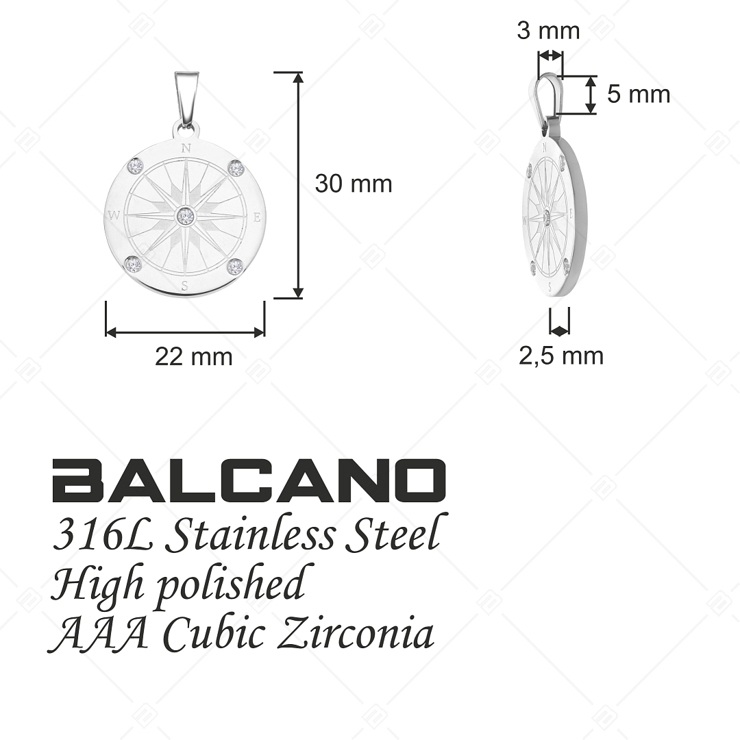 BALCANO - Compass / Pendant With Zirconia Gemstones, High Polished (242253BC97)