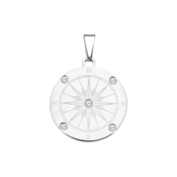 BALCANO - Compass / Pendant with zirconia gemstones, high polished