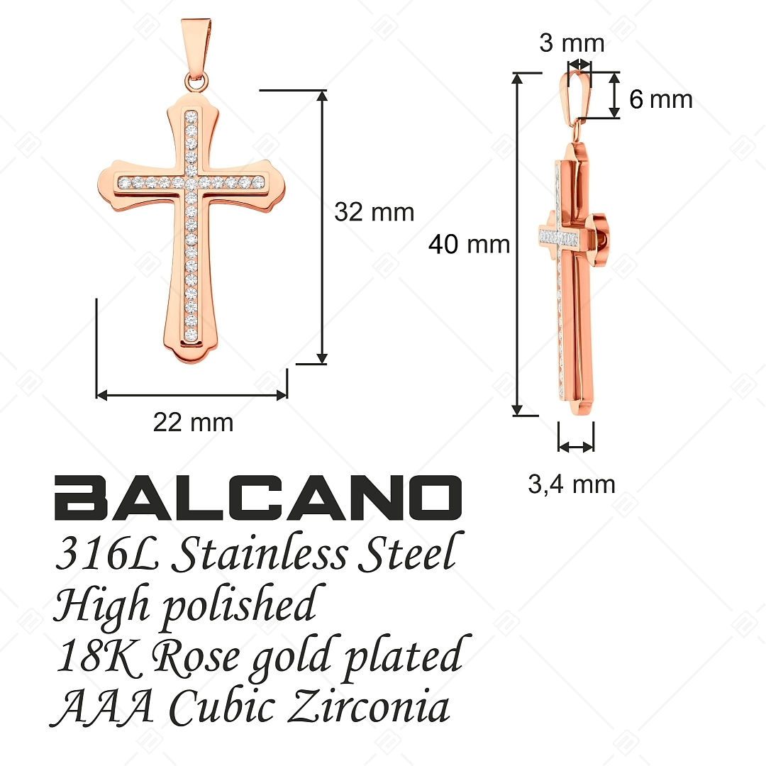 BALCANO - Gemmas / Cross Shaped Pendant With Zirconia Gemstones, 18K Rose Gold Plated (242254BC96)