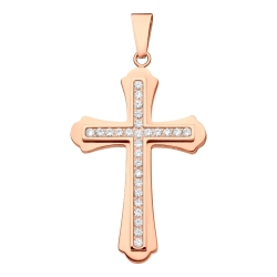 BALCANO - Gemmas / Cross Shaped Pendant With Zirconia Gemstones, 18K Rose Gold Plated