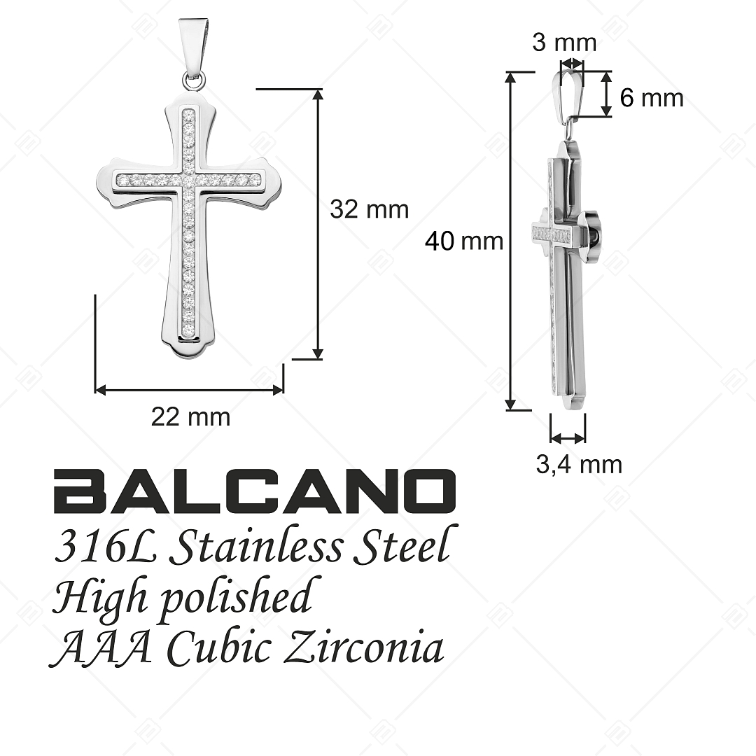 BALCANO - Gemmas / Cross Shaped Pendant With Zirconia Gemstones, High Polished (242254BC97)