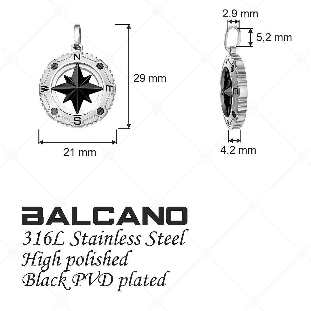 BALCANO - Seaman / Compass Pendant High Polished and Black PVD Plated (242260BC11)