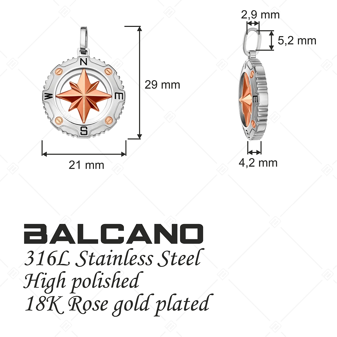 BALCANO - Seaman / Pendentif boussole avec avec hautement polie et plaqué or rose 18K (242260BC96)