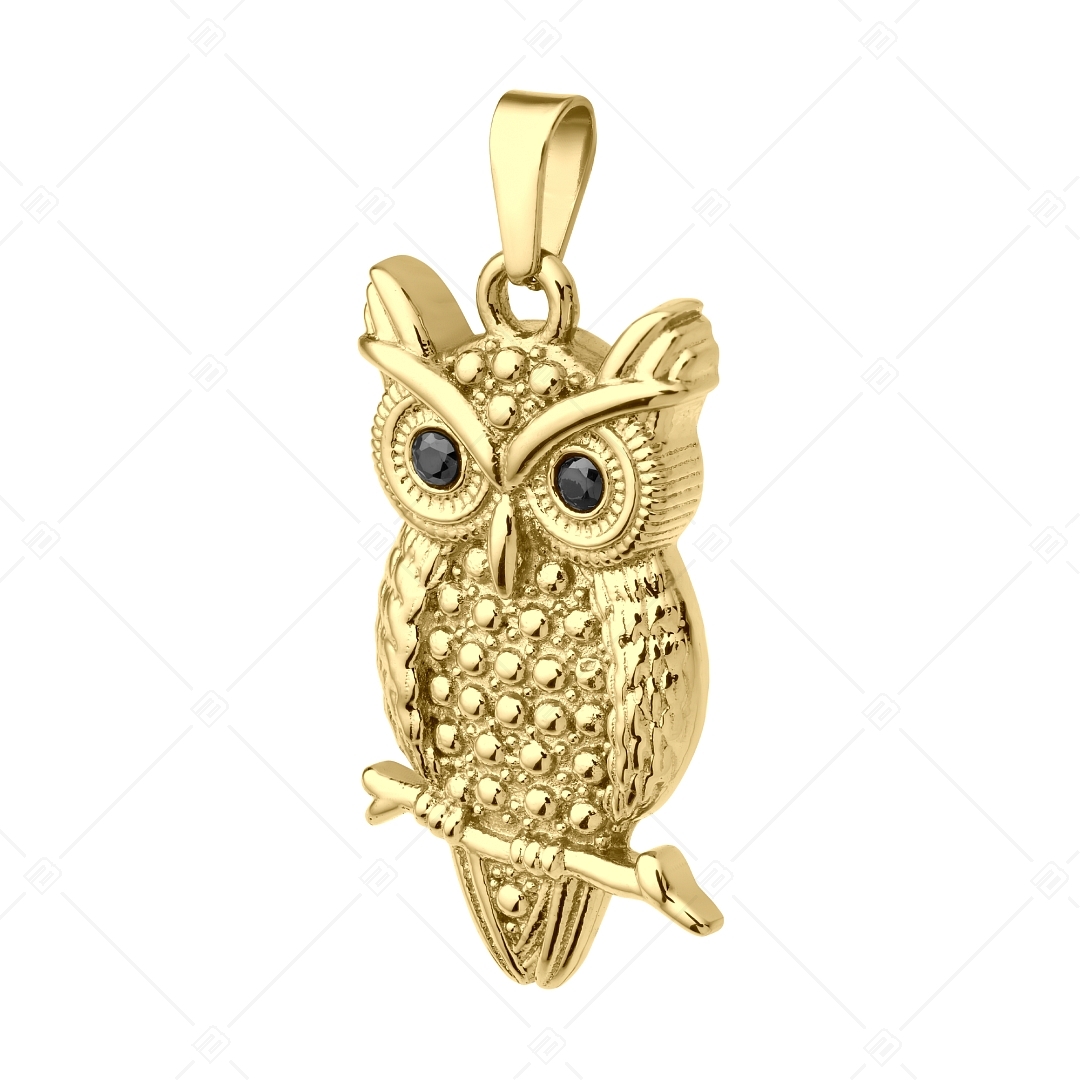 BALCANO - Owl / Pendentif en forme de chouette en acier inoxydable, plaqué or 18K et avec pierres précieuses en zircone (242262BC88)