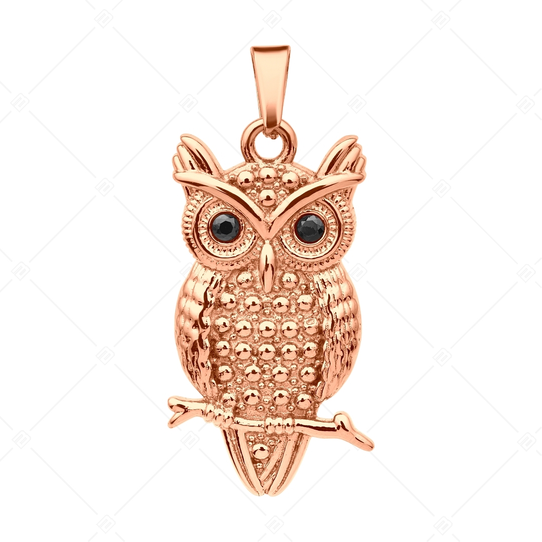 BALCANO - Owl / Pendentif en forme de chouette en acier inoxydable, plaqué or rose 18K et avec pierres précieuses en zir (242262BC96)