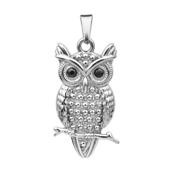 BALCANO - Owl / Pendentif en forme de chouette en acier inoxydable avec hautement polie et pierres précieuses en zircone