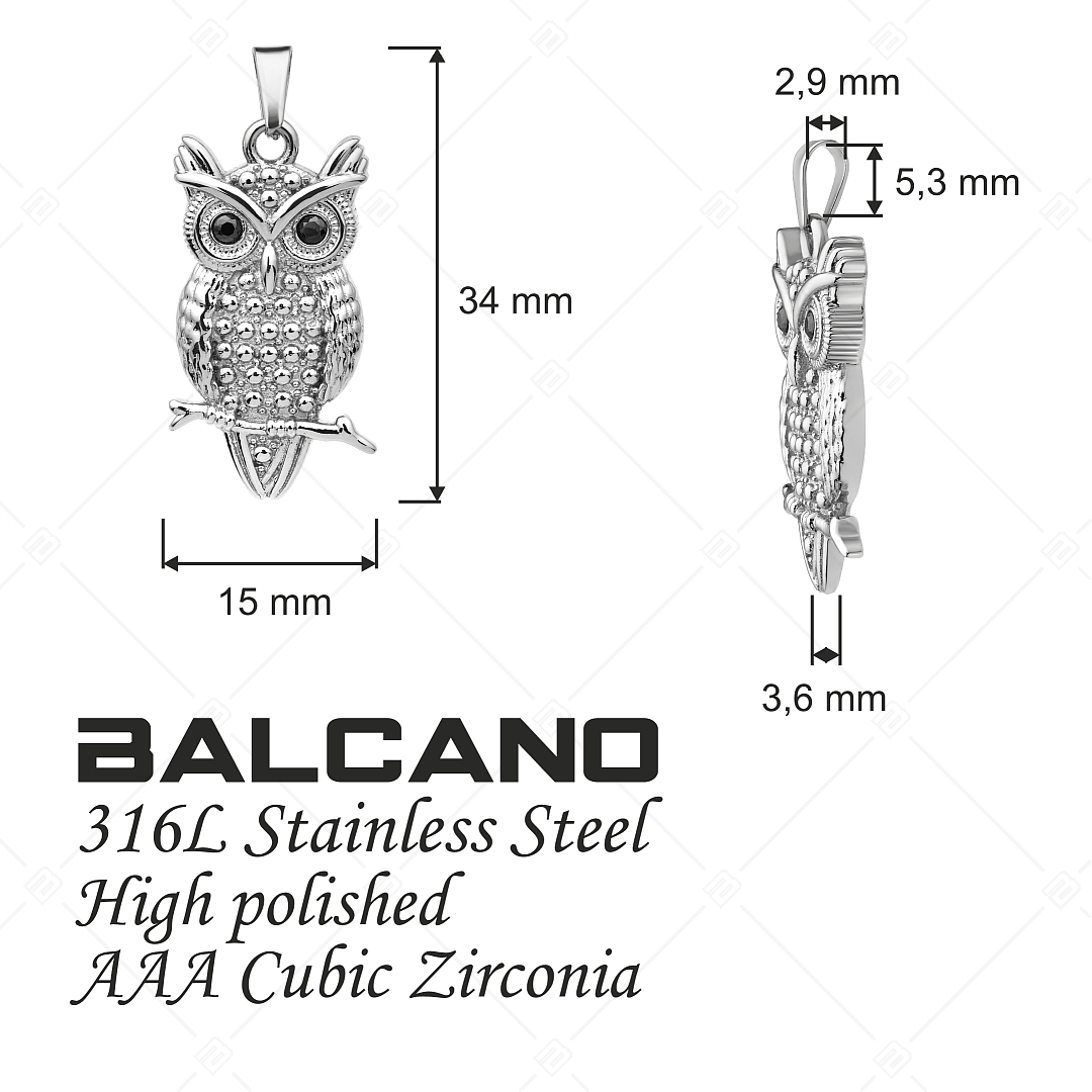 BALCANO - Owl / Stainless Steel Owl Pendant With High Polish and With Zirconia Gemstones (242262BC97)