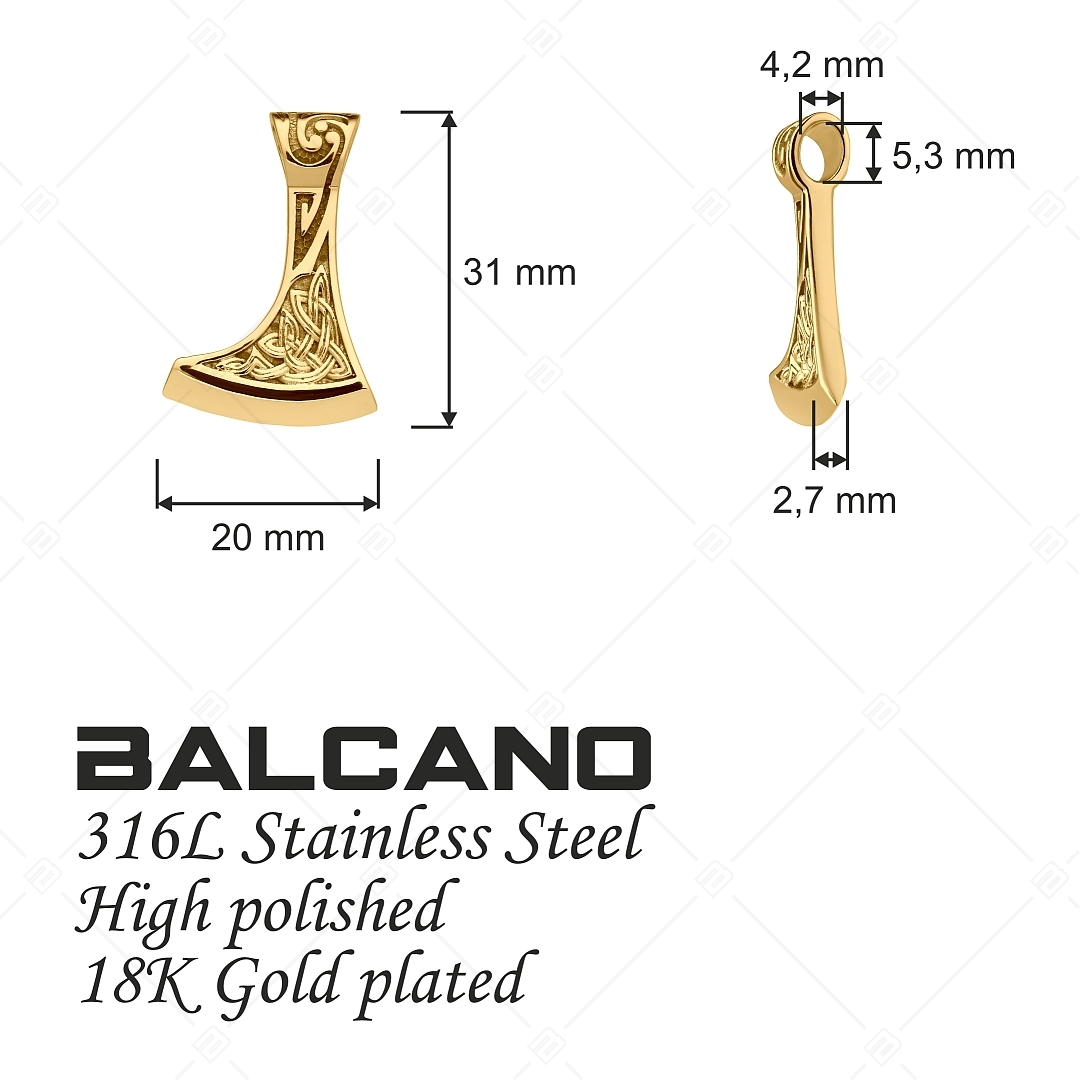 BALCANO - Ax / Pendentif hache motif celtique en acier inoxydable, plaqué or 18K (242263BC88)