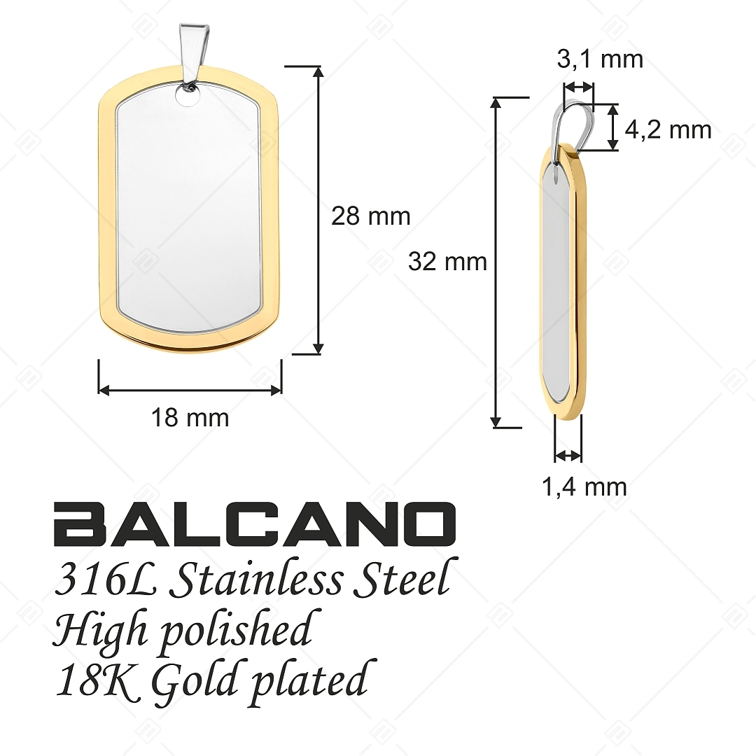 BALCANO - Dog Tag / Pendentif plaque d'identité militaire en acier inoxydable avec hautement polie et plaqué or 18K (242265BC88)