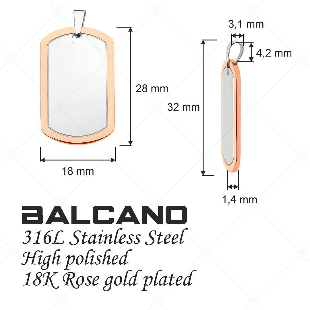 BALCANO - Dog Tag / Rounded Rectangular Engravable Stainless Steel Pendant With High Polish and 18K Rose Gold Plated (242265BC96)