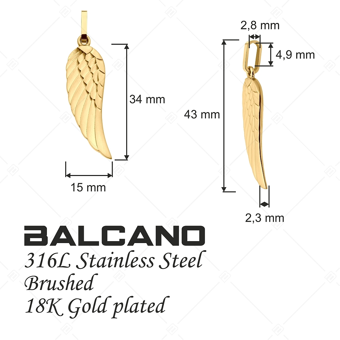 BALCANO - Angelo / Edelstahl Engelsflügelanhänger mit Seidenglanzpolierung und mit 18K Gold Beschichtung (242266BC88)