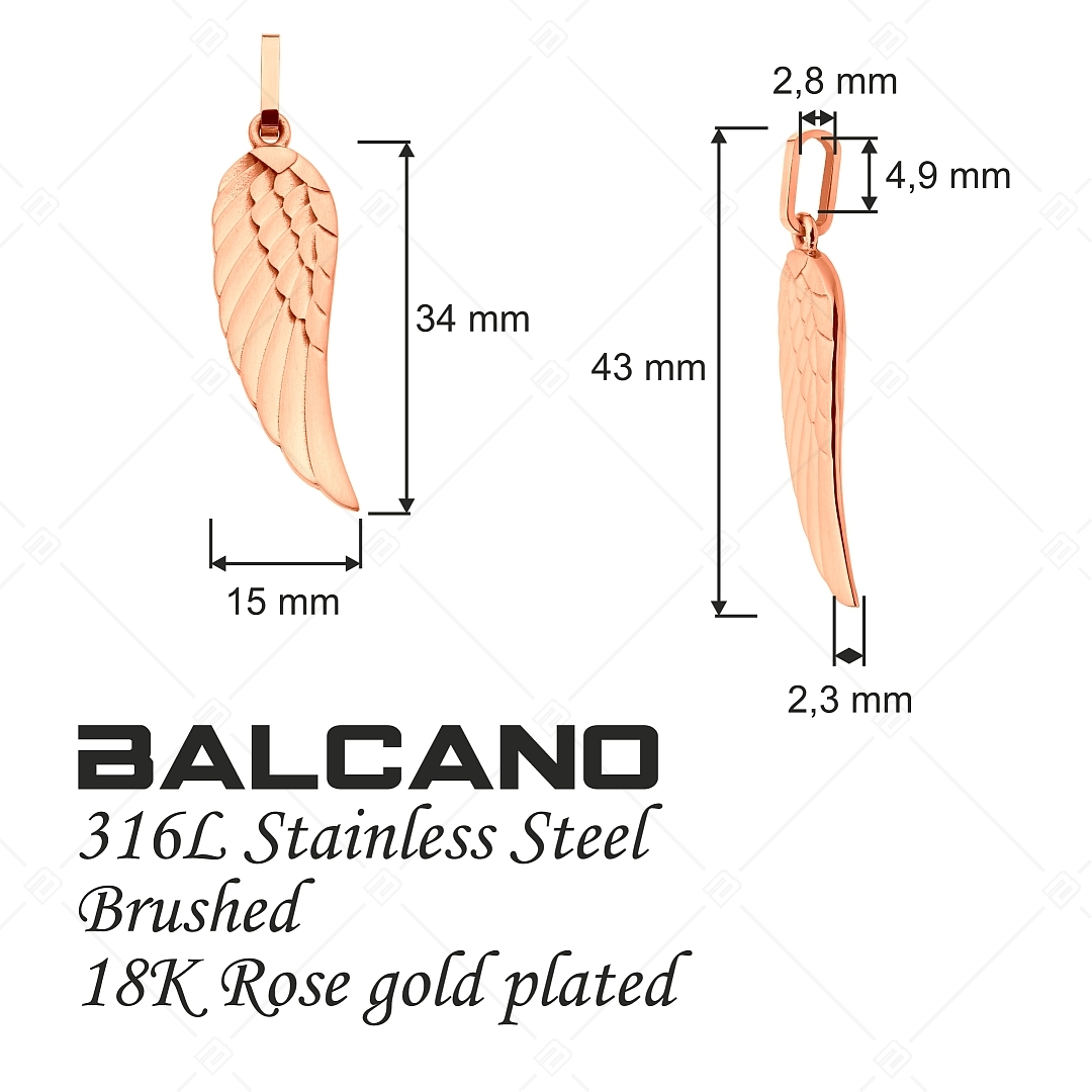 BALCANO - Angelo / Pendentif aile d'ange en acier inoxydable polie au lustre de soie, plaqué or rose 18K (242266BC96)