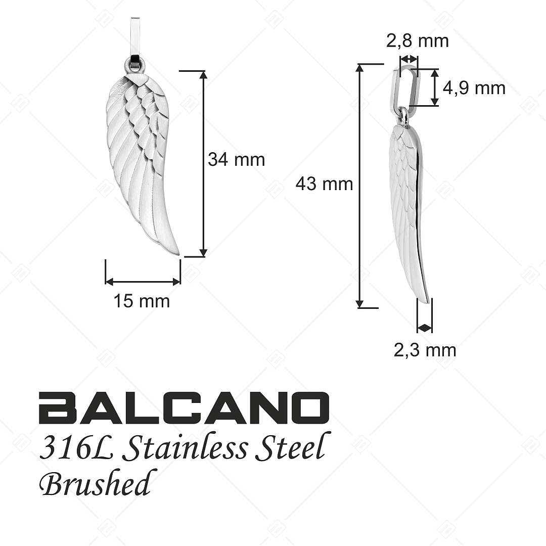 BALCANO - Angelo / Stainless Steel Angel Wing Pendant With Silk Luster Polish (242266BC97)